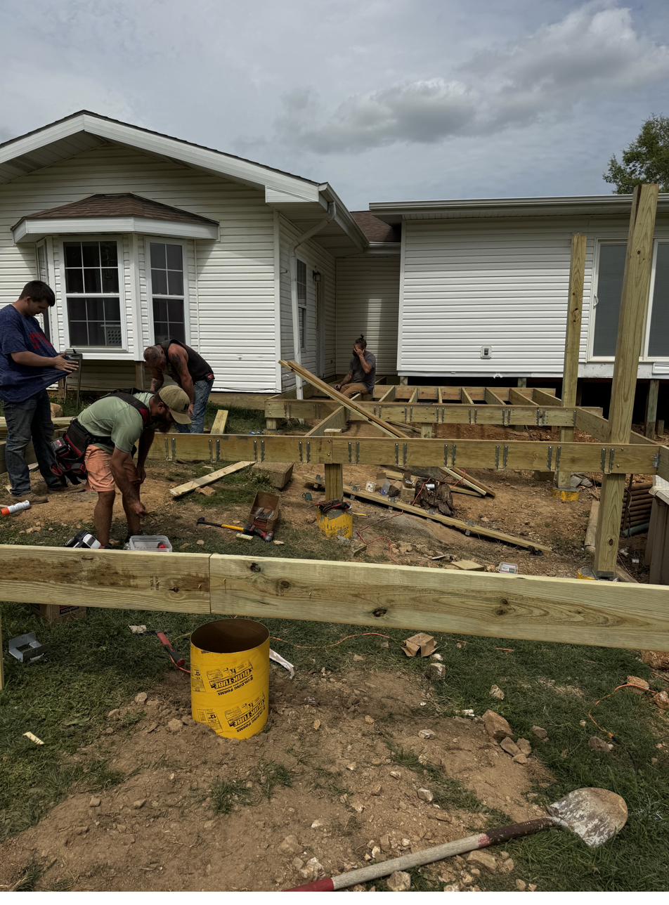 Deck framing crew at work Southeast Missouri Cheyenne Valley Construction