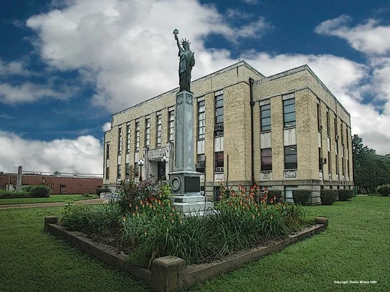 Wayne County Courthouse with Statue of Liberty replica in Greenville Missouri