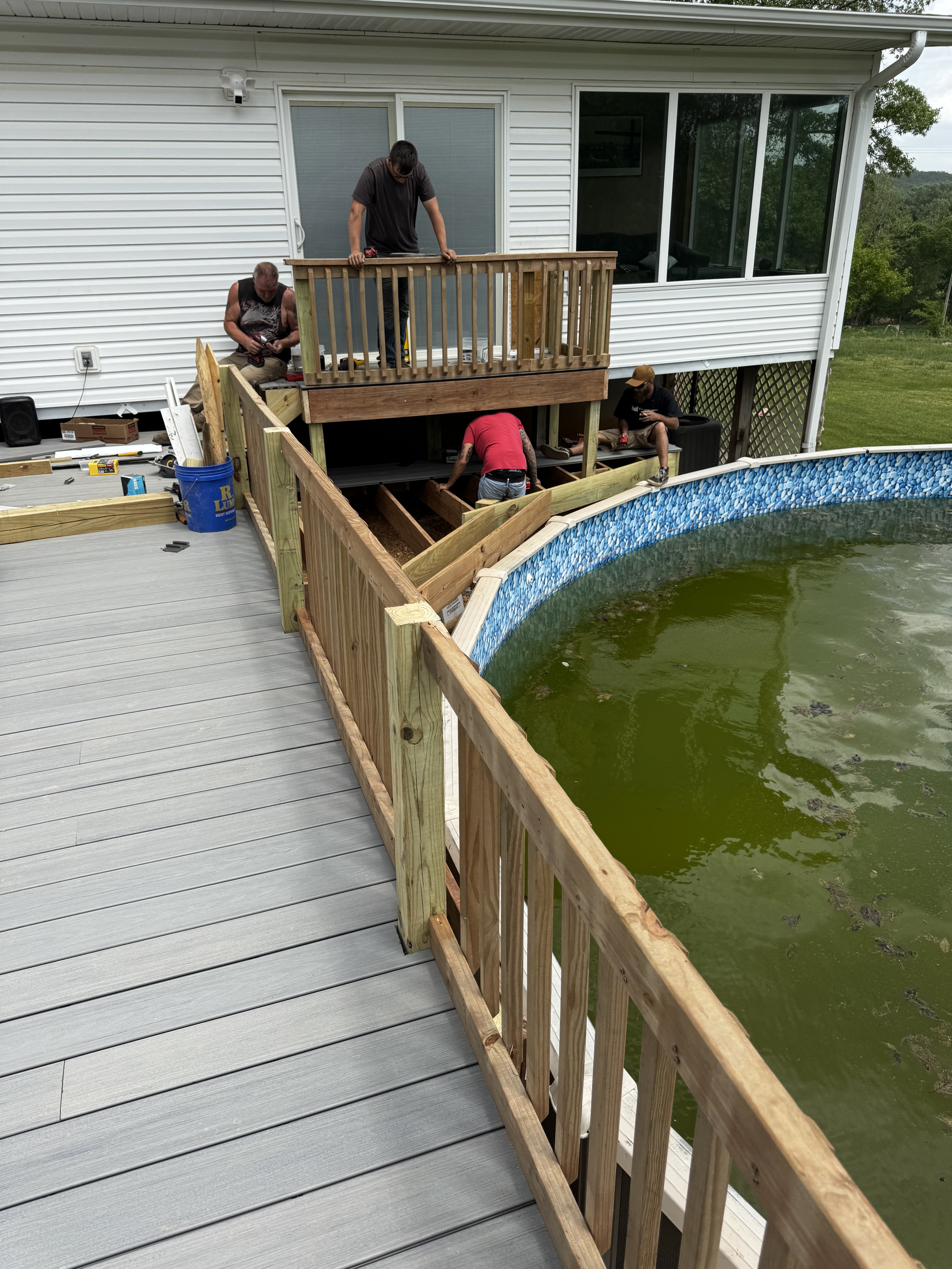 Construction crew building pool deck Southeast Missouri Cheyenne Valley Construction