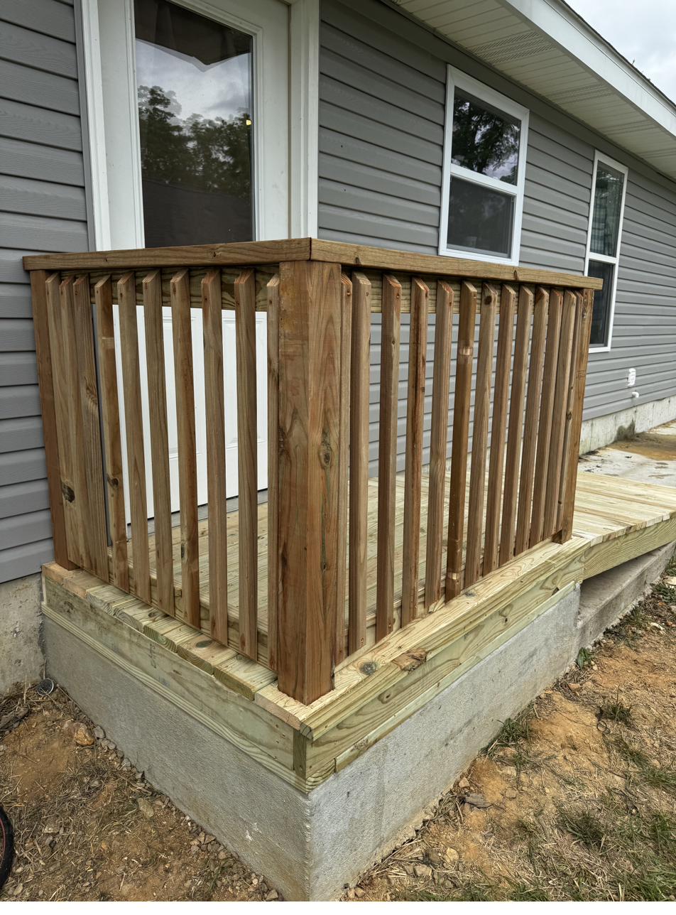 Pressure treated deck railing detail construction Southeast Missouri